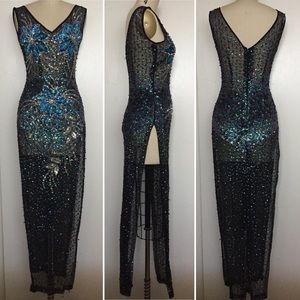 Vintage Full Sheer Sequin Flower Mermaid Dress